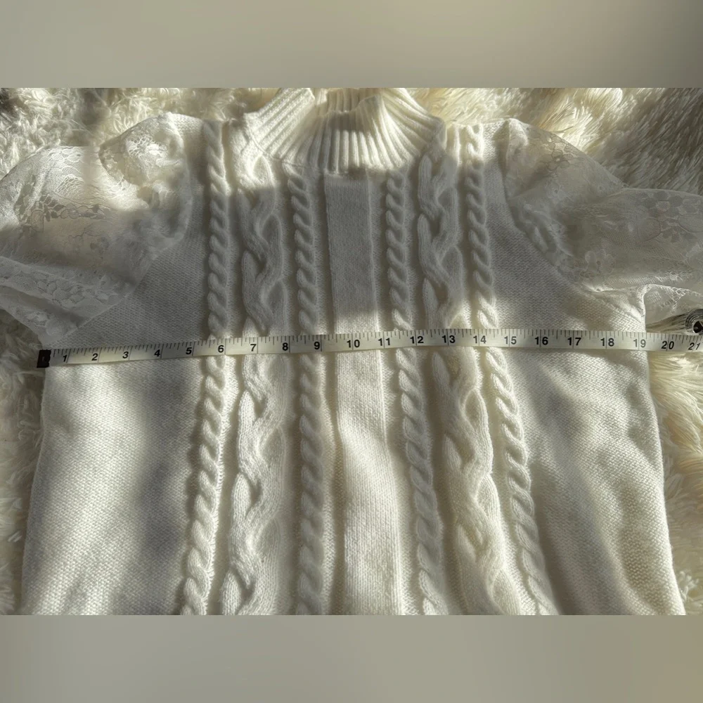 NWOT Cable-Knit Lace-Sleeved Sweater - Picture 6 of 11